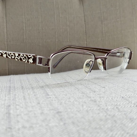 La Scala Ladies Glasses Frame Brown Tone Metal Glasses Half Rim Frame 51]18 135